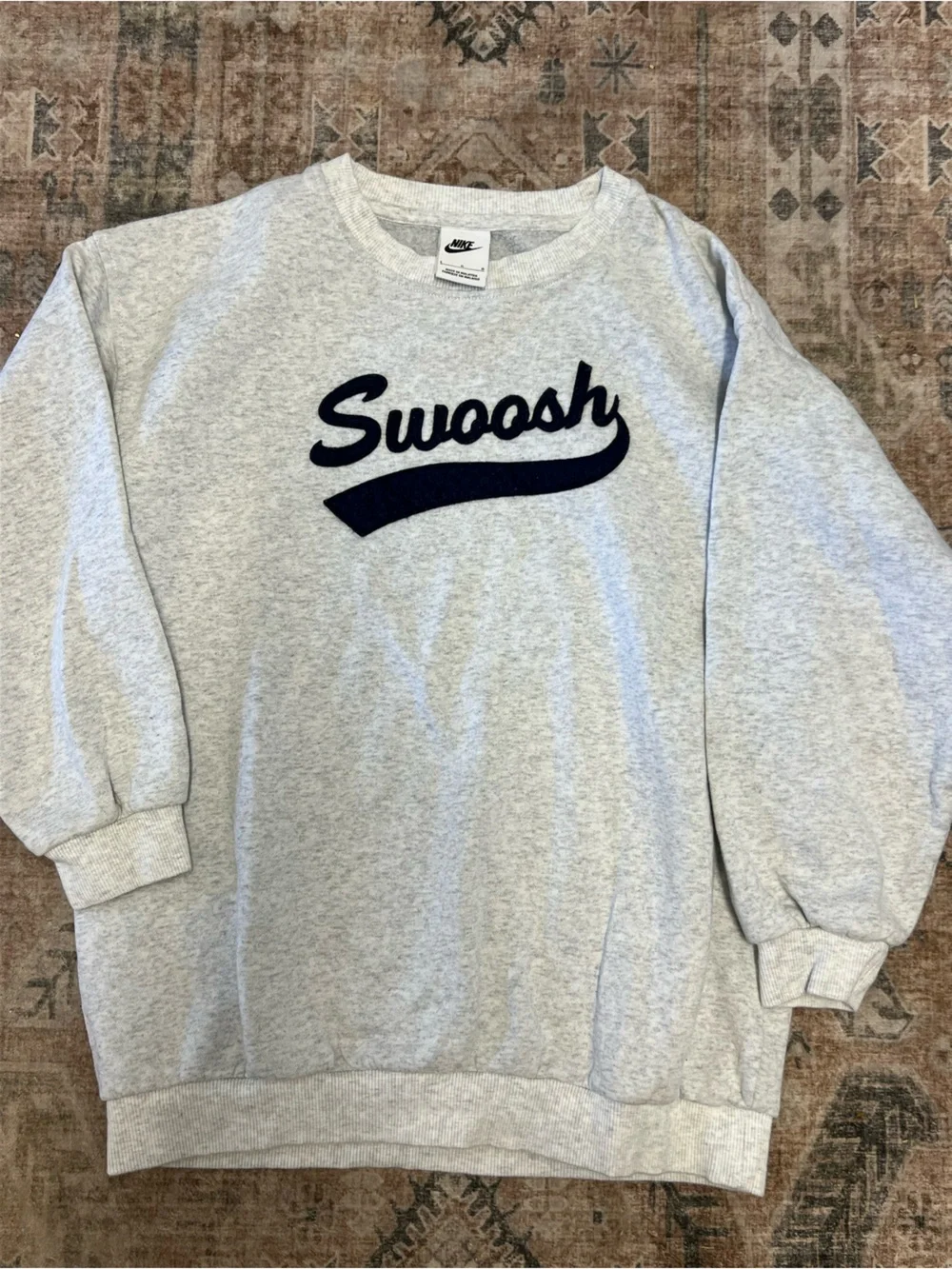 Nike Kids Light Gray Sweatshirt with Navy 'Swoosh' Script